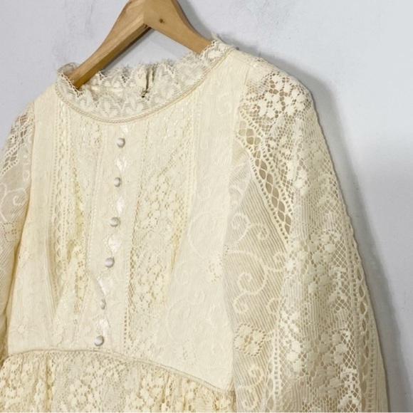 EMMA DOMB of California Vintage Lace Victorian Prairie Gown Wedding Dress Cream - Picture 9 of 16